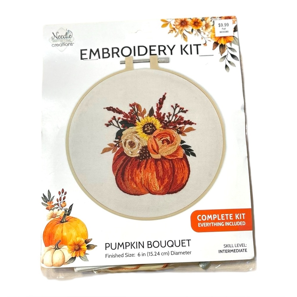 NEW Pumpkin Bouquet Embroidery Kit Fabric Editions 6” Halloween Fall
